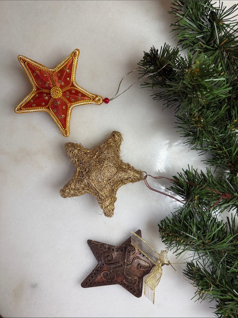 Holiday Star Ornament Set - Gold, Red, Brown - Home Holiday